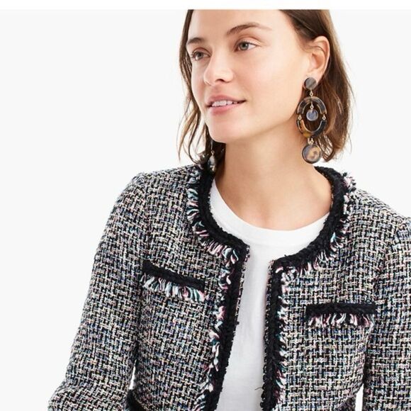 J Crew Metallic Thread Fringe Tweed Jacket 8 - Picture 2 of 13